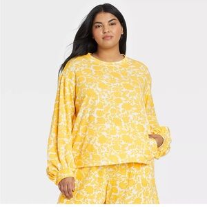 Who What Wear Knit Pullover Cotton Blend Yellow White Floral Sweatshirt Small